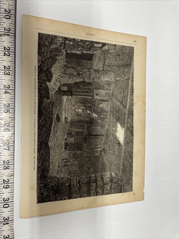 Antique magazine print Interior Of Buddhist Temple Mangnang Gnari Khorsum Tibet￼