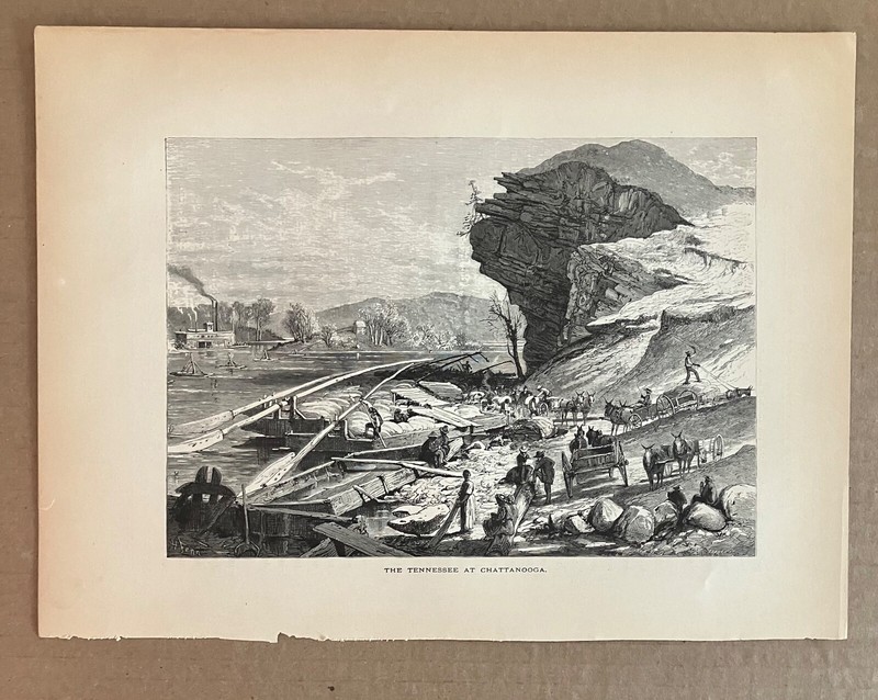 Antique 1874 Wood Engraving "The Tennessee at Chattanooga" in 11x14 Mat gallery