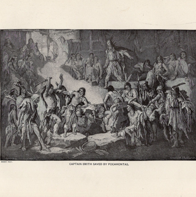 Captain Smith Saved By Pocahontas – Native American History 1892 Antique Print
