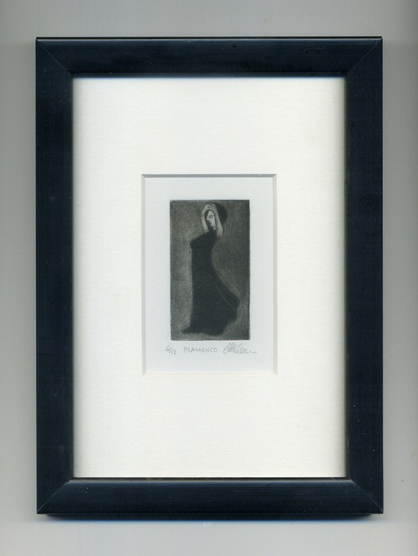 FLAMENCO DANCER / SPANISH LATINO DANCING Original MEZZOTINT FRAMED Signed
