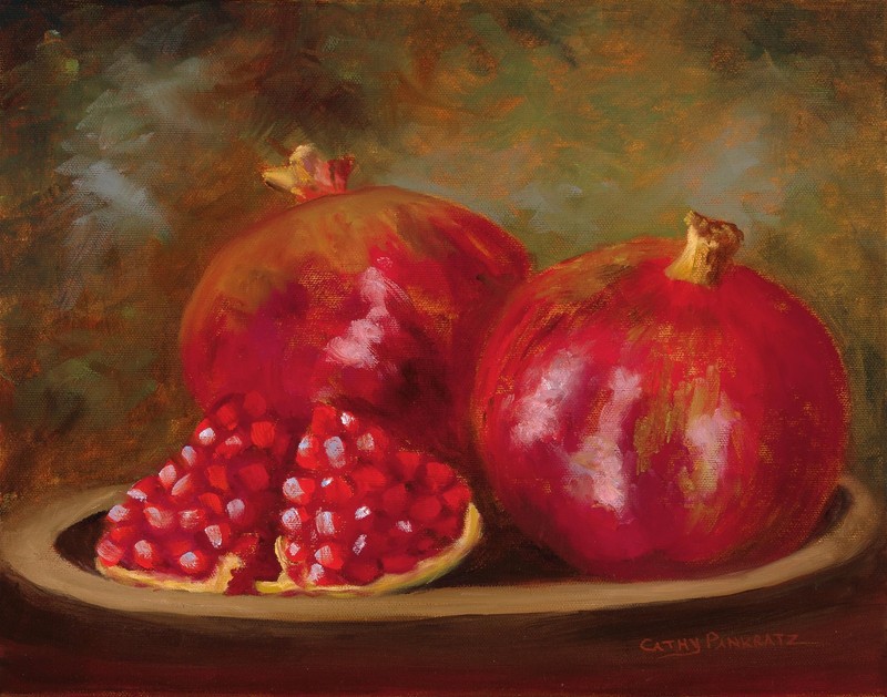 Giclee print of original oil painting 9×12” still life pomegranates still life