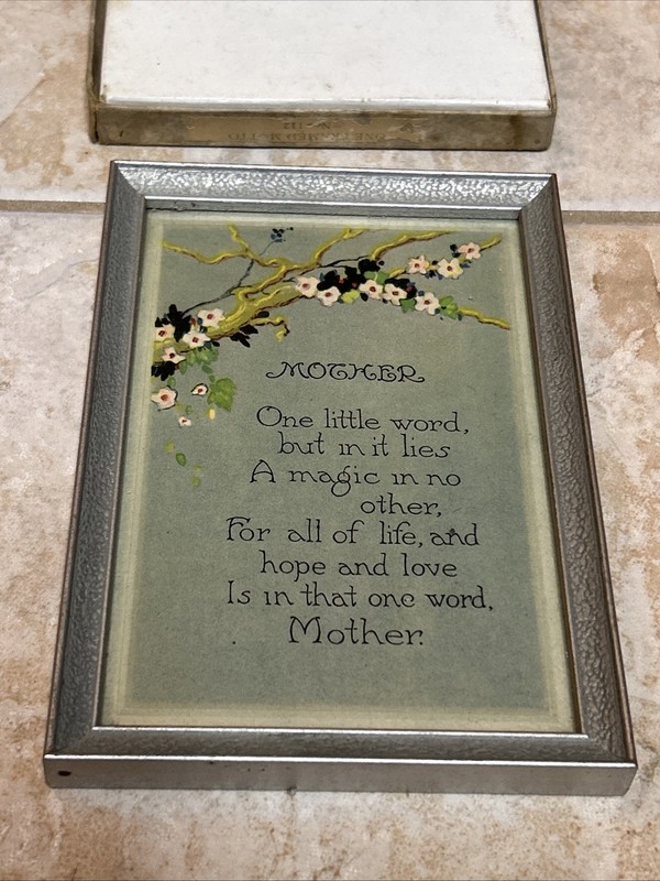 Vintage MOTHER Poem Print Framed Blue Gray Graphic Art Small w/ Box