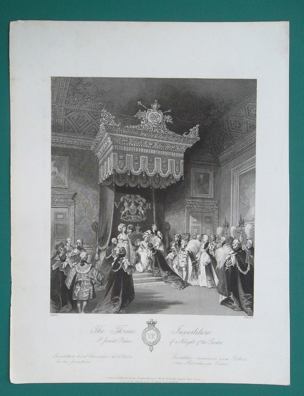 LONDON St. James Palace Queen Victoria Throne Knights of Garter – 1841 Old Print