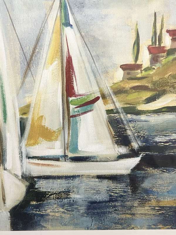 Silvia Vassileva Giclee Print Plate Signed Framed Sailboat II Nautical 22x22 gallery