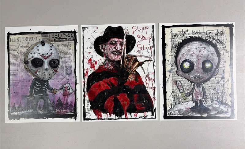 Horror Prints Gus Fink 8.5×11. Freddie, Jason, And Leatherface