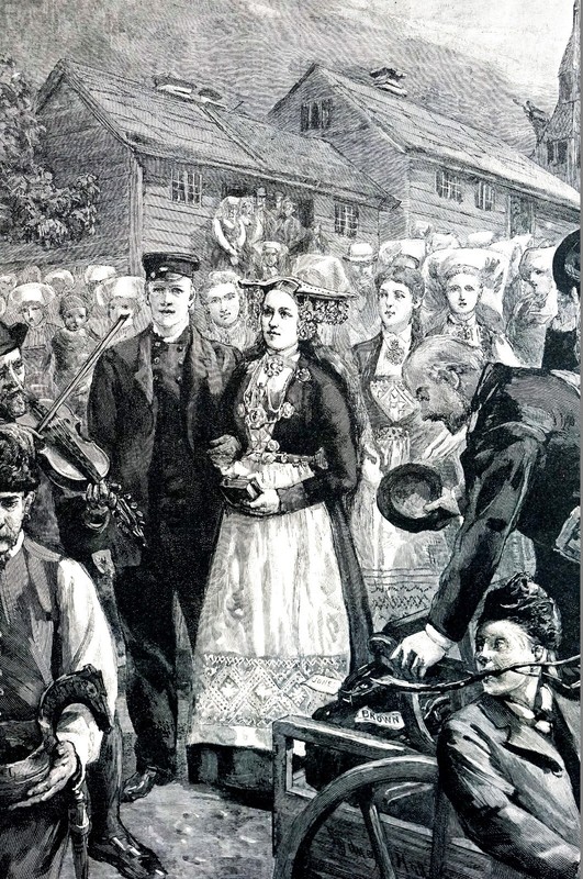 Wedding in Norway 1891 LOVE MARRIAGE ROMANCE BRIDE GROOM Matted Print