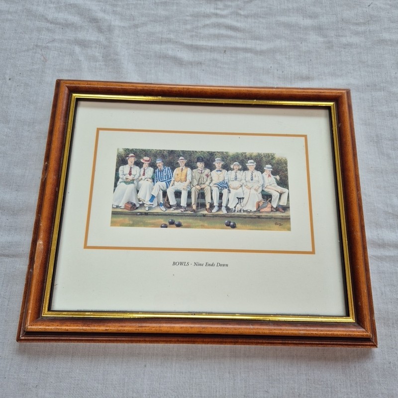 Bowls Nine Ends Down Framed Print by Jedd Boules Xmas Gift Man Cave Gift 11 x 9″