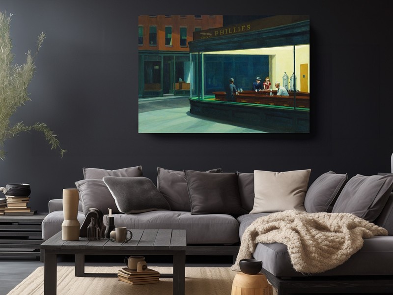 Nighthawks Canvas Print by Edward Hopper, Painting Reproduction, Home Wall Art gallery