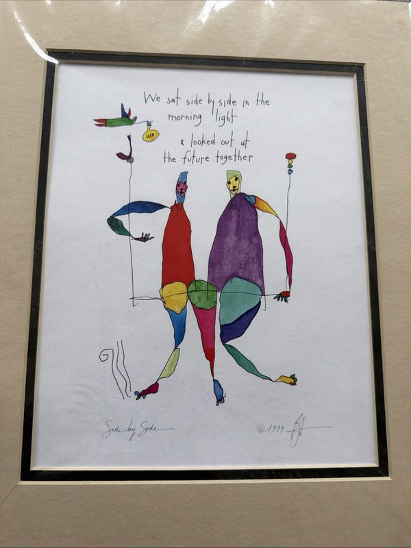 «Side By Side» By Artist Brian Andreas Matted Watercolor& Ink Story People