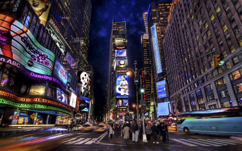 Artwork-Print on Canvas-New York City/Times Square at Night-8x12 Inches-NICE!!