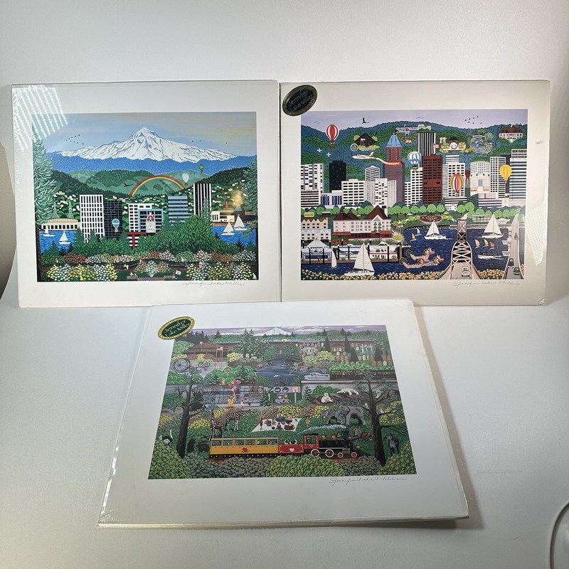 Jennifer Lake Miller Signed Prints Portland Zoo, Portland Waterfront, & Rainbow