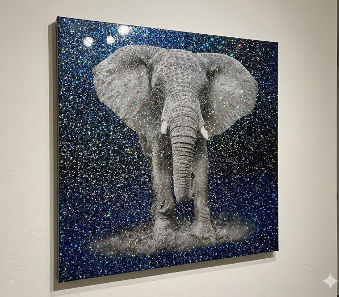 Glitter Canvas Lion/Elephant/Tiger Wall Art Home Decor 50cm Black White Grey