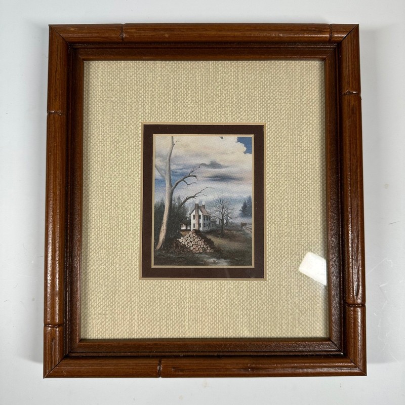 Cabin Wood Pile Landscape Miniature Art Print Framed Helen Lowe Appalachia TN gallery