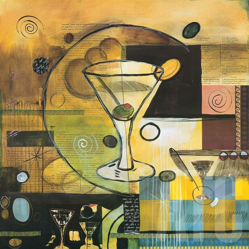 38W»x38H» A MARTINI A DAY by SCOTT HILE – GLASS OLIVE TOAST CHOICES of CANVAS