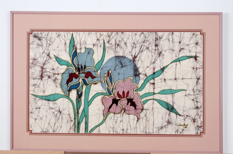 Amos Amit Untitled Artist Signed Floral Batik Original One of a Kind Work Framed