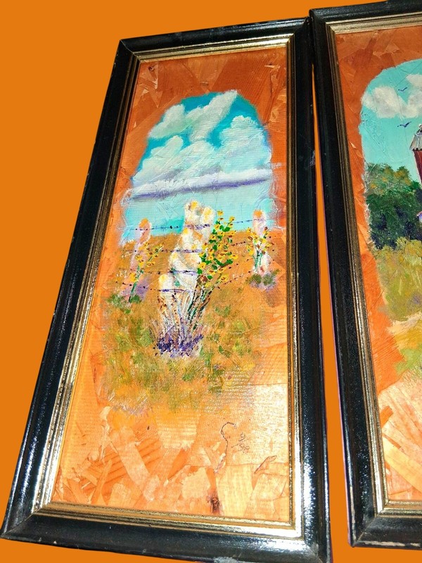 Set Of 4 Vintage Farm-Themed Framed Art Panels With Rustic Barn Tree & Windmill gallery
