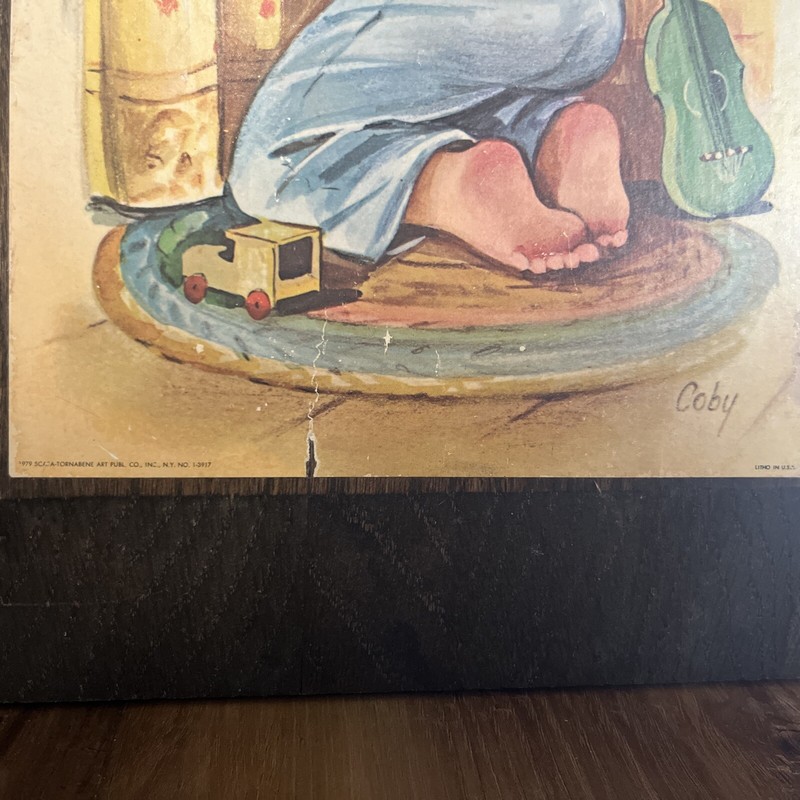 Praying Boy and Girl Lithographs Wood Frames Coby 18.5x9.5 Inch Vtg 70s Lot Of 2 gallery