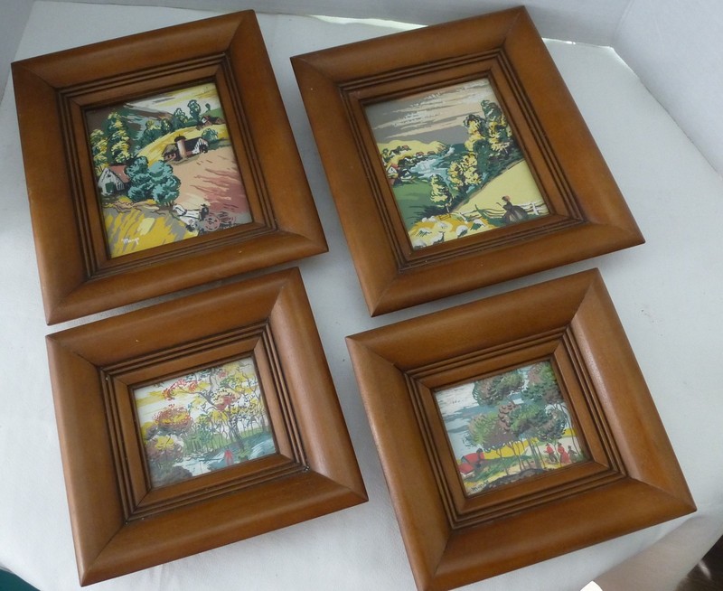 Margo Alexander 40-50s Vtg Framed Art 4 pc Romantic Western Provincial