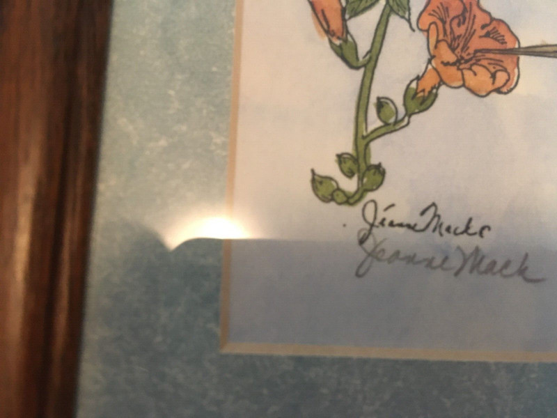 3 Jeanne Mack Framed/Signed Original Art : Cardinal, Humming Bird & Gardenias gallery