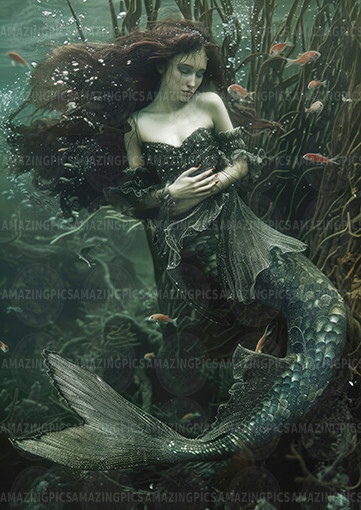 Melancholy Mermaid Art Print Underwater Fantasy Dark Ocean Myth Magic Siren M57