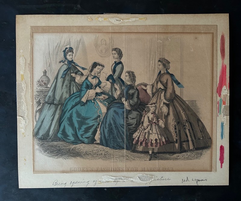 Godey's Fashion For March 1863 • Hand Colored with Ink on Laid Paper