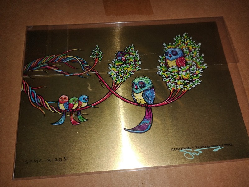 Sealed Marq Spusta Some Birds Gold Foil Stickers Micro Mini Handbill Art Print