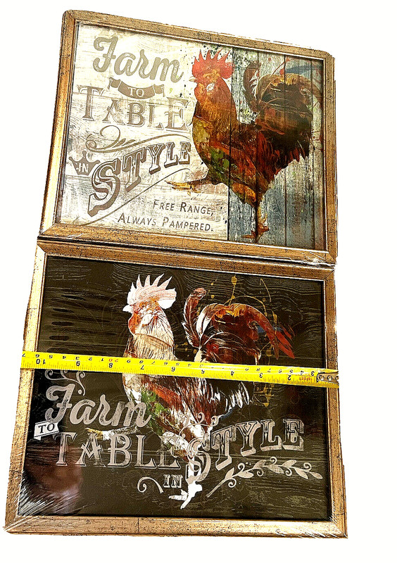 Rooster Folk Art Country Farmhouse Print Metal Frame "Rise & Shine" Set / 3 NIP gallery