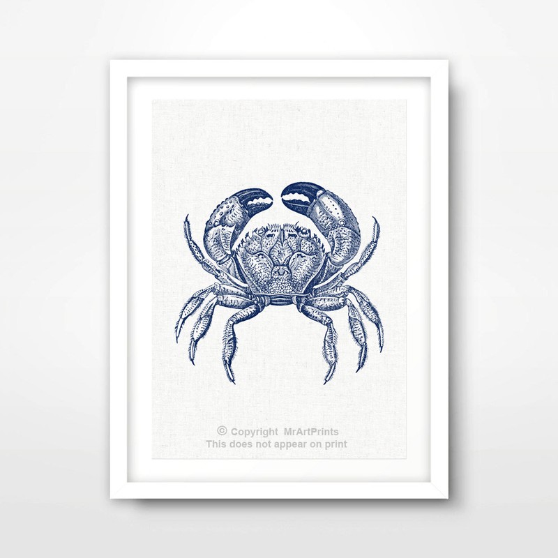 CRAB ILLUSTRATION SEASIDE NAUTICAL ART PRINT Blue Sealife Seafood Decor Picture