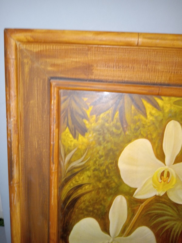 Edna Reindel Framed Floral Art Print With Bamboo Type Frame 17" x 18.5" gallery