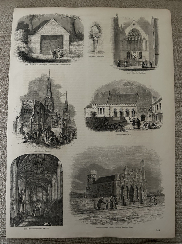 Antique Print Coventry Pageant c.1860s Victorian Church Architecture Engraving