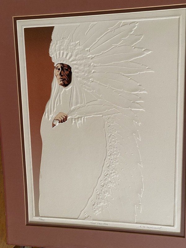 "CHIEF EAGLE WING" EMBOSSED ENGRAVING LITHOGRAPH, SIGNED & NUMBERED gallery