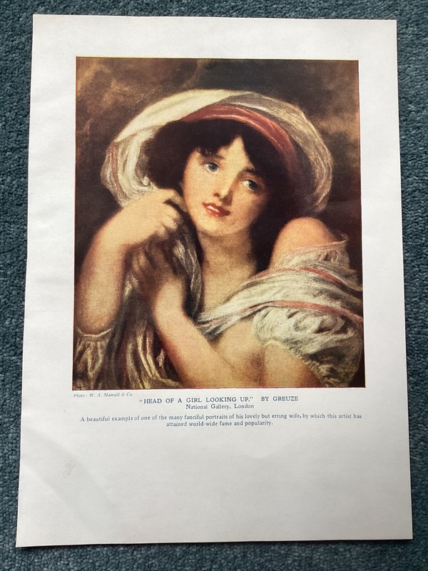 Head of a Girl, Looking Up, by Greuze, Colour Print