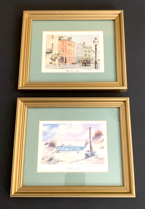 2 Emerson Gold Wood Framed Prints RAINBOW ROW and SAND & SEA Charleston SC