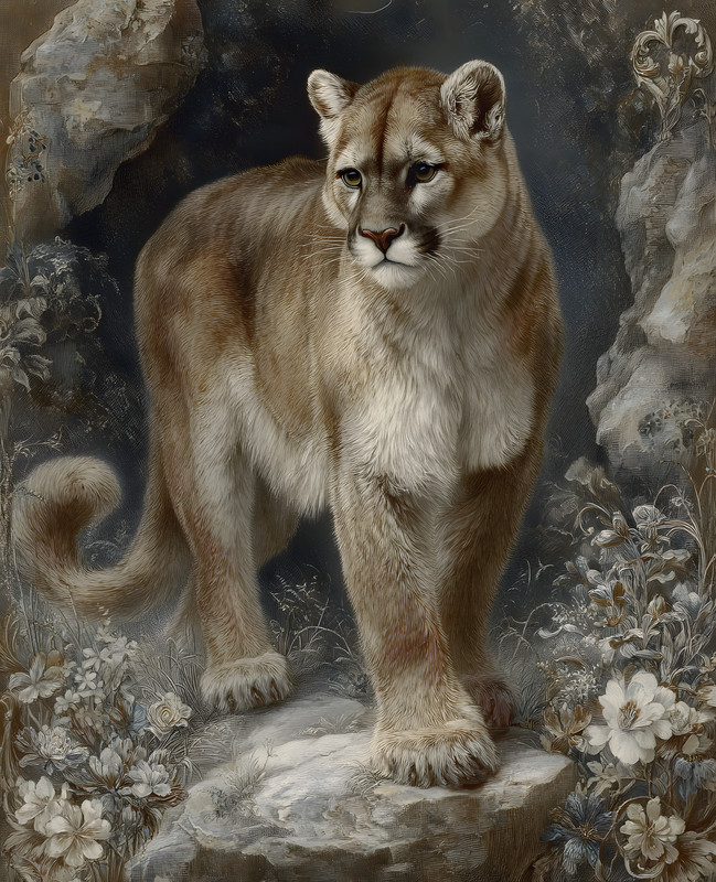 8×10 Cougar White Blossom Rocks Art Print – 902981751