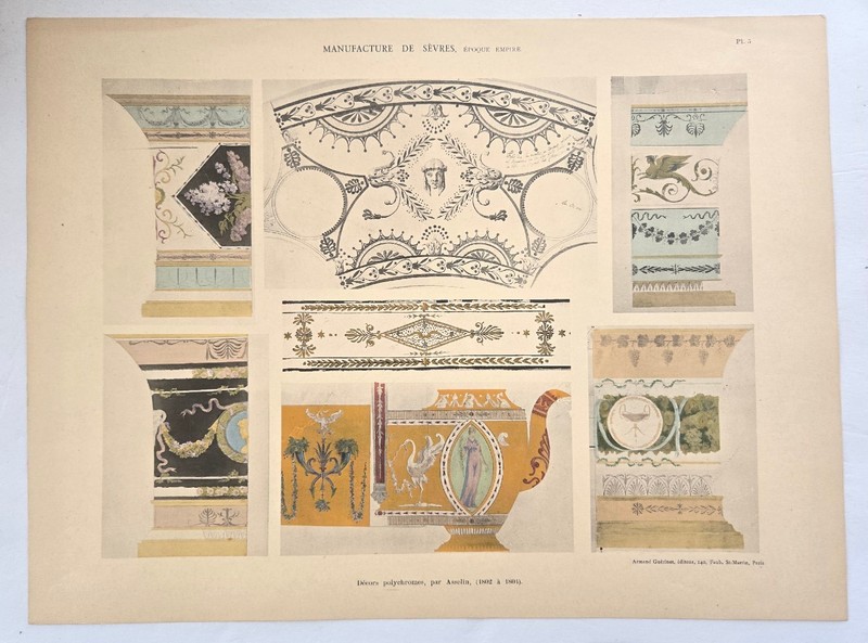 1842 Antique Lithograph Ancient Greek Ceramic Vases,bowls. Manufacture De Sevres