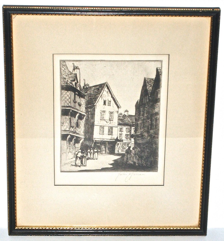 Lester Varian European Street Scene Signed Etching