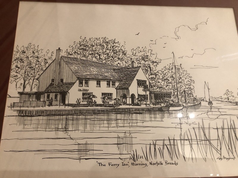 Edward Wesson Framed Print The Ferry Inn Horning Norfolk Broads Vintage Sketch