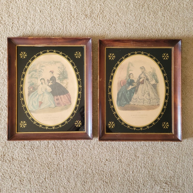 Vintage Leroy Imp LA MODE ILLUSTRE Antique Fashion Paris Reverse Painted Glass