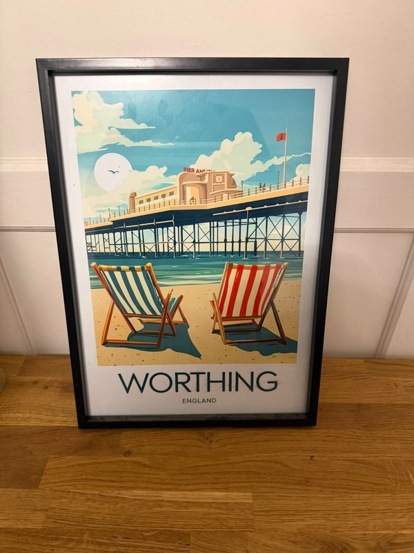 WORTHING Travel Poster Print Framed A3 SIZE