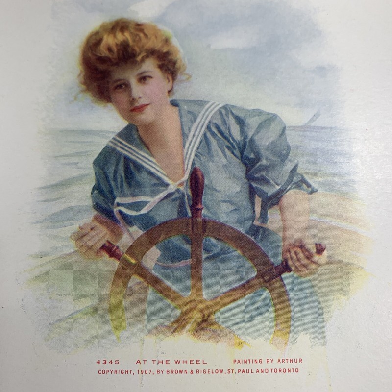 1908 Bank Calendar Sign Pretty Girl Pin Up Olean New York Nautical Sailor Lady