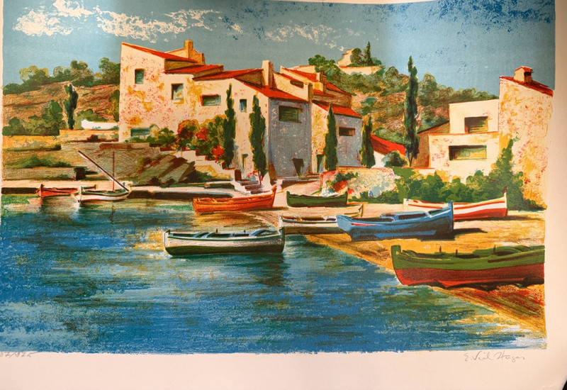 Vintage Mediterranean Coastal Landscape Print Signed and Numbered Limited Ed Art
