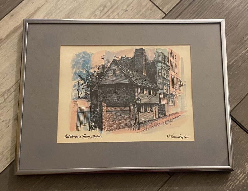 VINTAGE Framed Singed Print of Paul Revere's House, Boston by R.E. Kennedy 1976