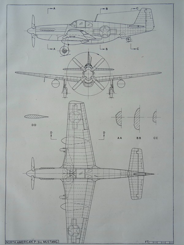 WW2 USA AMERICA Aircraft NORTH AMERICAN P-51B & P-51C Scale Design Plan c1944