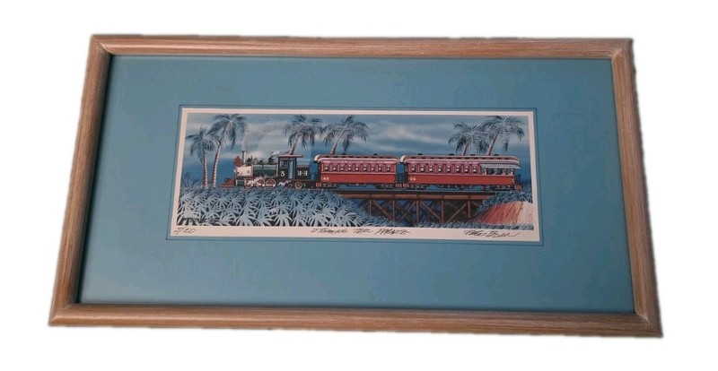 Signed Fred Bonn «Steaming Thru Paradise» Lithograph Print Wood Frame # 5/100