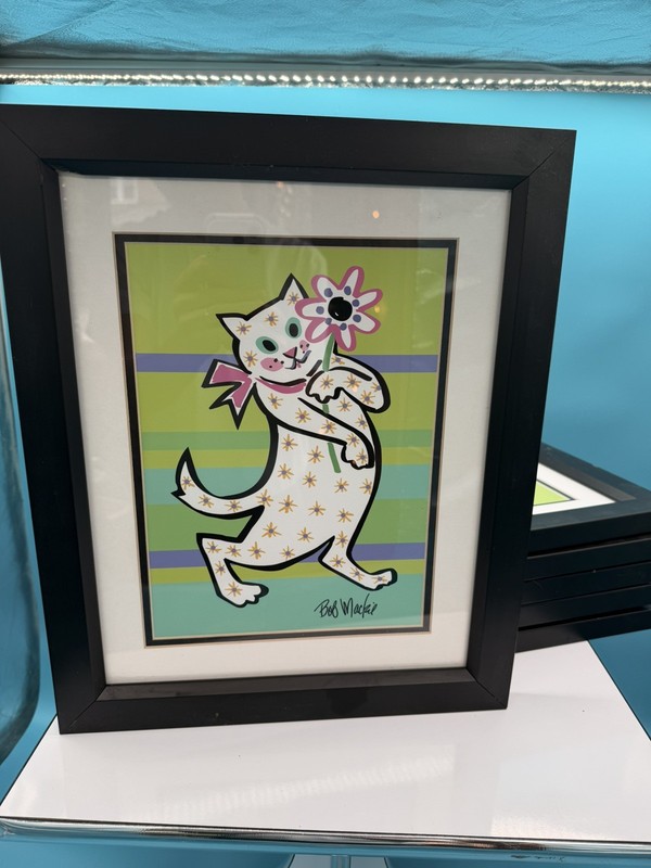 Complete 6 Bob Mackie Cat Print Suite Framed Pop Art Palm Beach Kitty Kat Klub