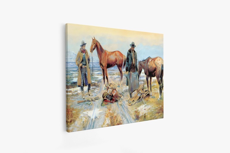 Charles Russell/Cowboys and Their Horses on the Op/Canvas Wall Art Picture Print