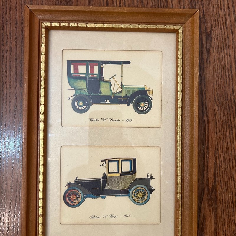 Vtg Lambert framed print set 1900s antique cars Cadillac Oldsmobile Rambler USA gallery
