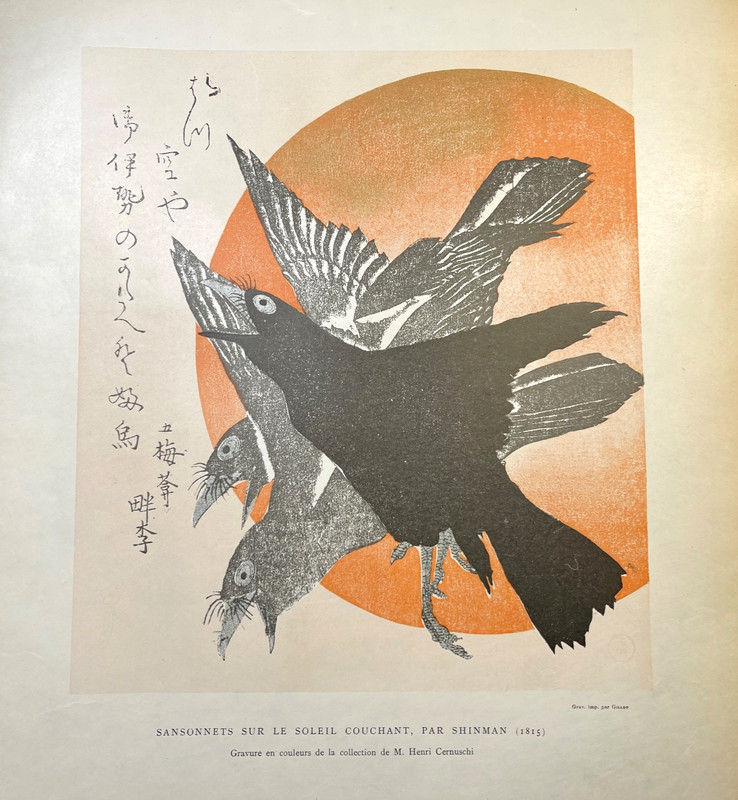 Antique Reproduction Print Three Crows Against the Rising Sun by Totoya Hokkei
