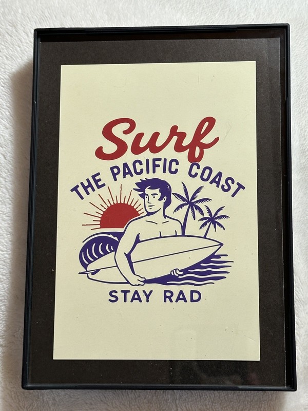 Surf The Pacific Coast Framed Postcard Wall Art Print Stay Rad Decor Gift 5×7