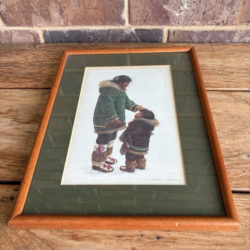 VTG Dorothy Francis Framed Lithograph Print Dane Mother and Child Inuit Alaskan